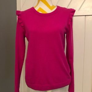 J Crew Pink Ruffled Shoulder Sweater